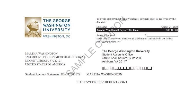 Sample of GW tuition statement payment coupon